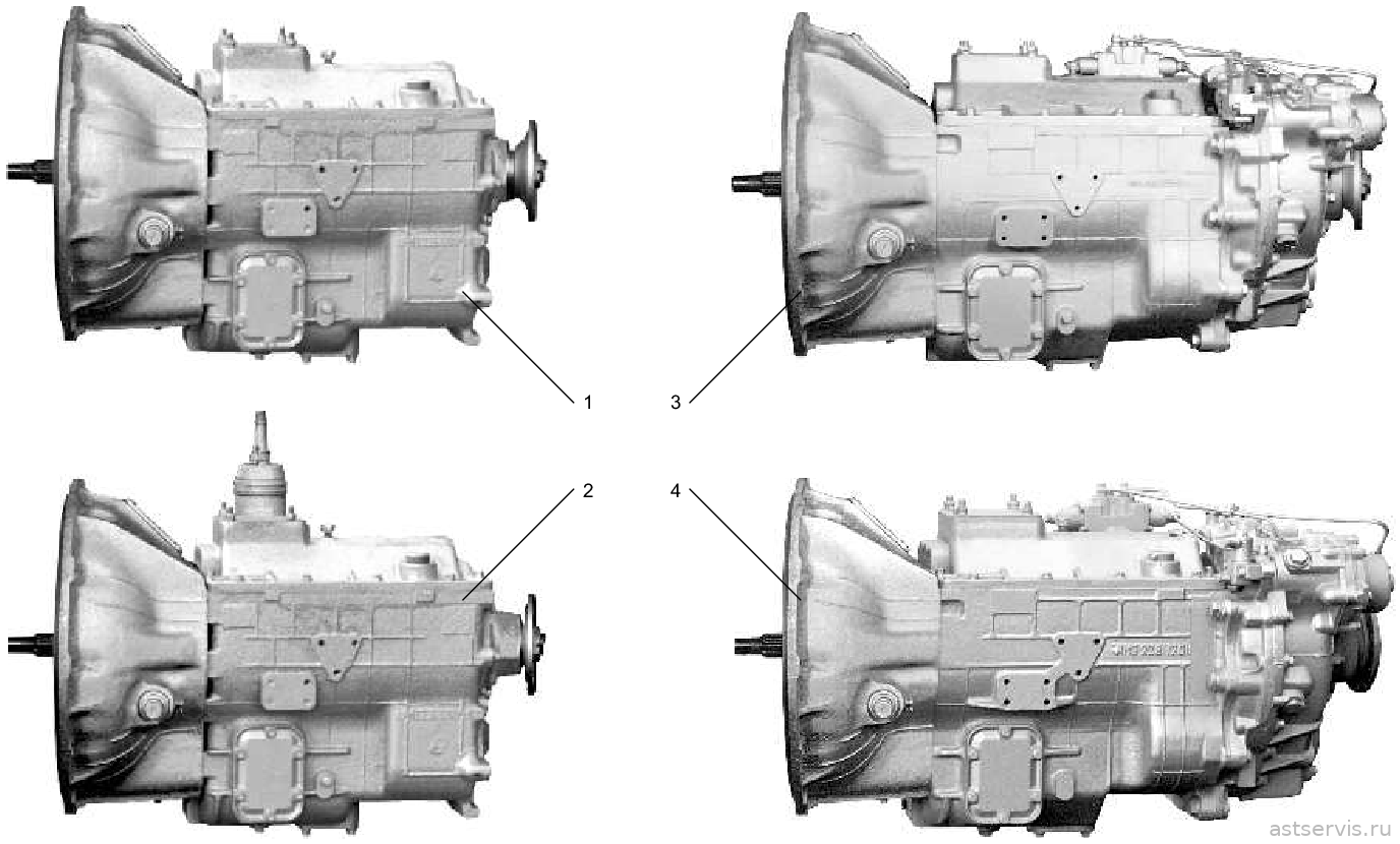 Рисунок 61 – Коробки передач ЯМ3-236П3, -236П4, -236Л1, -236У3, ЯМ3-238ВМ5, -238ВМ7, -238ВК7