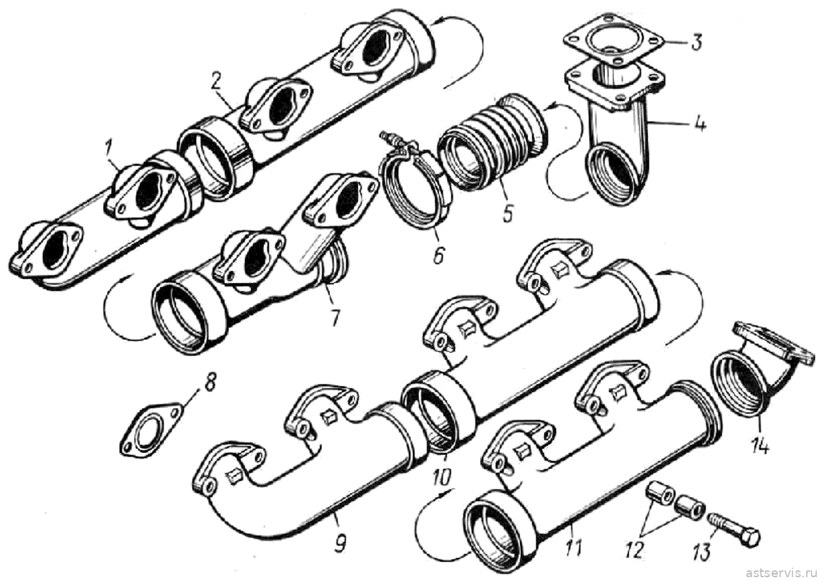 Рисунок 10 – Газопровод двигателей ЯМ3-8401.10-01, 8401.10-02, 8401.10-08, 8401.10
